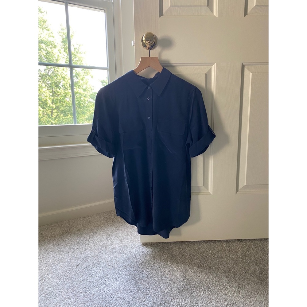 Equipment Slim Signature Short Sleeve Silk Shirt Navy